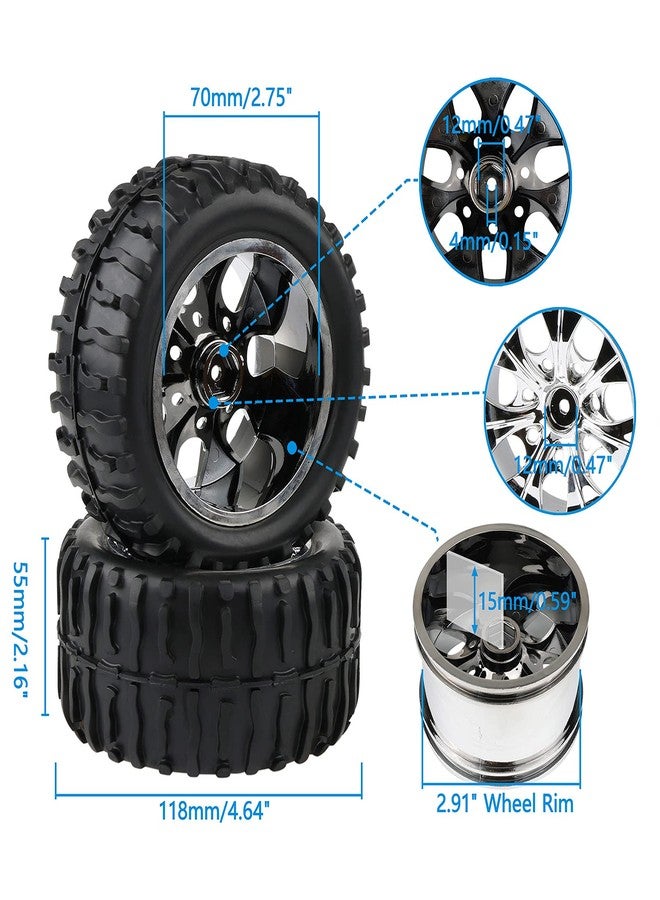 Rowiz RC Tires & Wheels Set (4PCS) - 1/10 Scale Monster Truck Tires 12mm Hex for Traxxas Stampede, Arrma, Redcat, White 7-Spoke Rims with Foam Inserts - Image 2